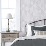 EW11708 geometric textured vinyl wallpaper bedroom from the White Heron collection by Etten Studios