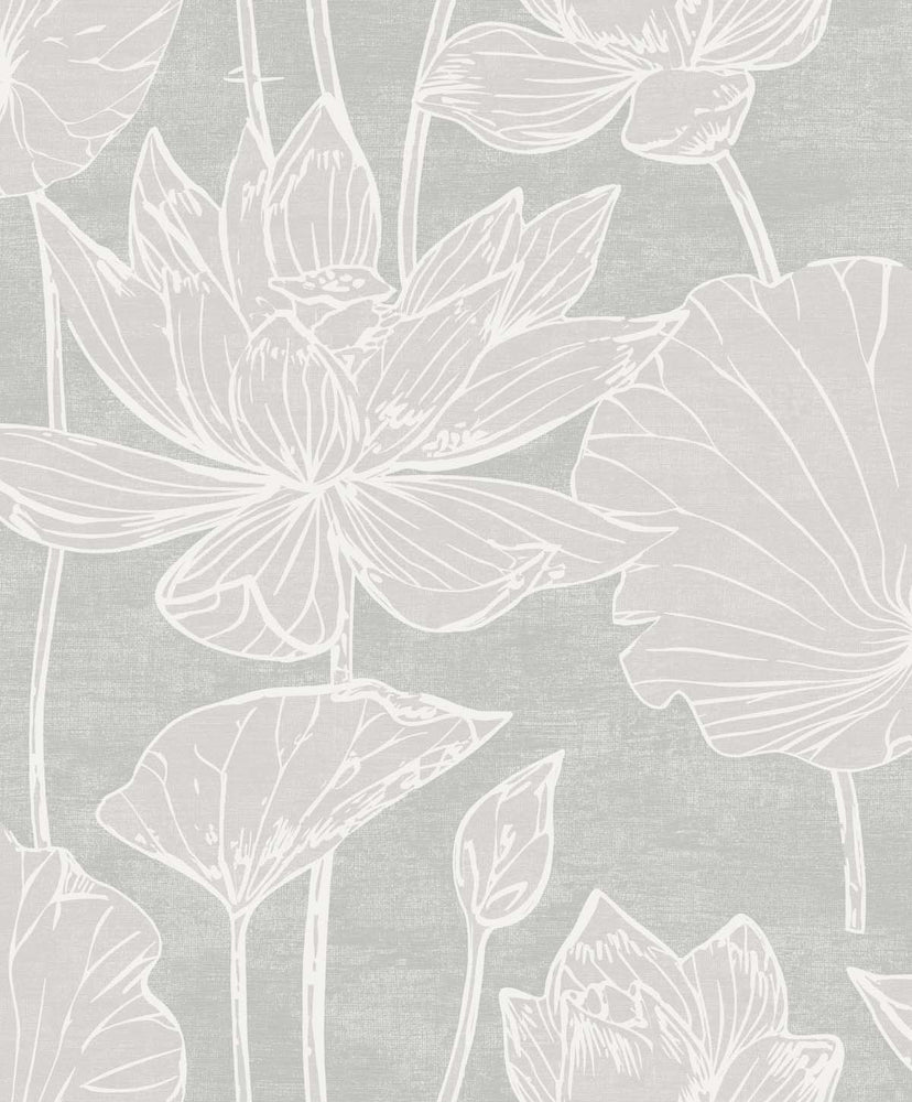 White Heron Water Lilies Floral Unpasted Wallpaper