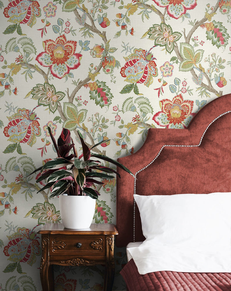 FC60404 jacobean wallpaper bedroom from the French Country collection by Seabrook Designs