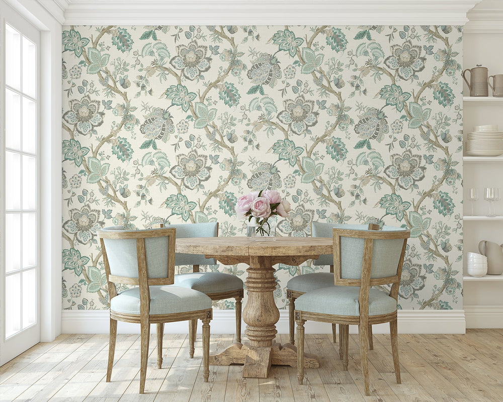 FC60408 jacobean wallpaper dining room from the French Country collection by Seabrook Designs