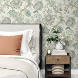 FC60408 jacobean wallpaper bedroom from the French Country collection by Seabrook Designs