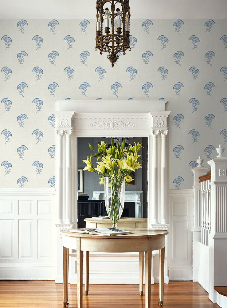 FC60802 lotus floral wallpaper entryway from the French Country collection by Seabrook Designs