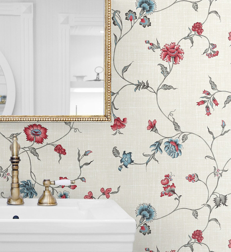 FC61001 floral trail wallpaper bathroom from the French Country collection by Seabrook Designs