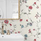 FC61001 floral trail wallpaper bathroom from the French Country collection by Seabrook Designs