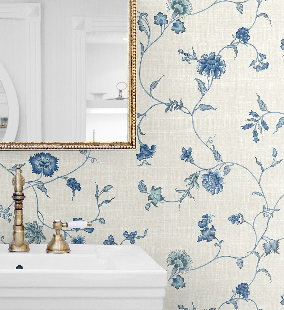 FC61002 floral trail wallpaper bathroom from the French Country collection by Seabrook Designs