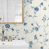 FC61002 floral trail wallpaper bathroom from the French Country collection by Seabrook Designs