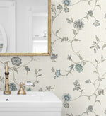 FC61008 floral trail wallpaper bathroom from the French Country collection by Seabrook Designs