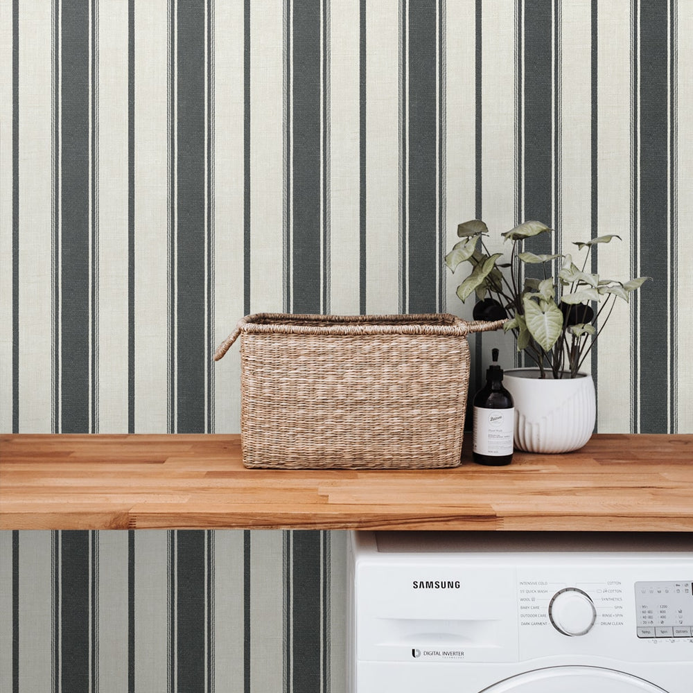 FC61500 striped wallpaper laundry room from the French Country collection by Seabrook Designs