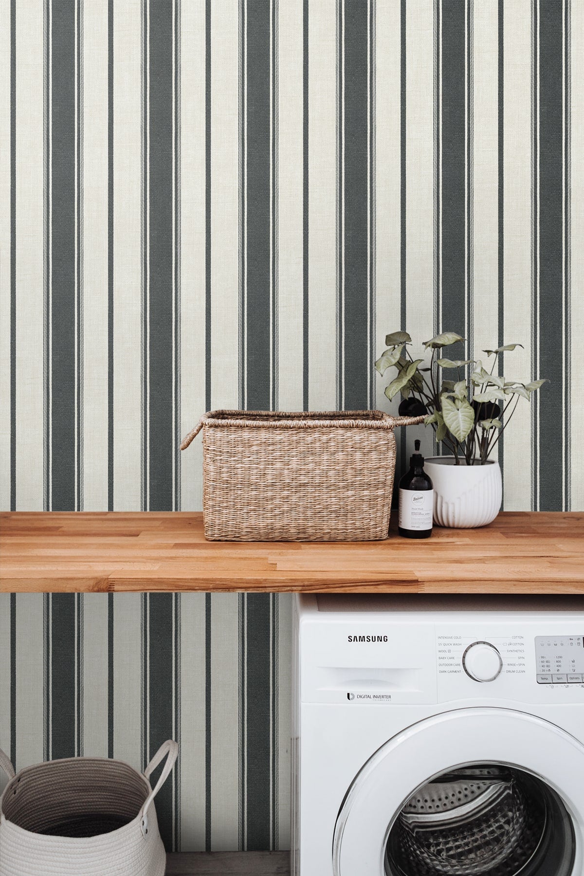 FC61500 striped wallpaper laundry room from the French Country collection by Seabrook Designs
