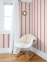 FC61501 striped wallpaper bedroom from the French Country collection by Seabrook Designs