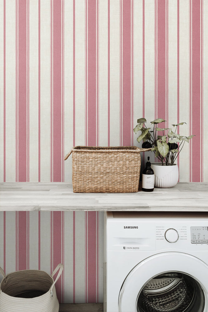 FC61501 striped wallpaper laundry room from the French Country collection by Seabrook Designs