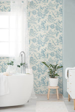 FC61802 chinoiserie wallpaper bathroom from the French Country collection by Seabrook Designs