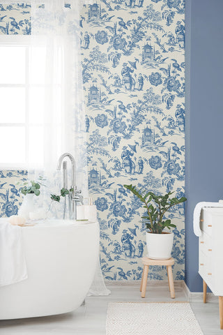FC61812 chinoiserie wallpaper bathroom from the French Country collection by Seabrook Designs