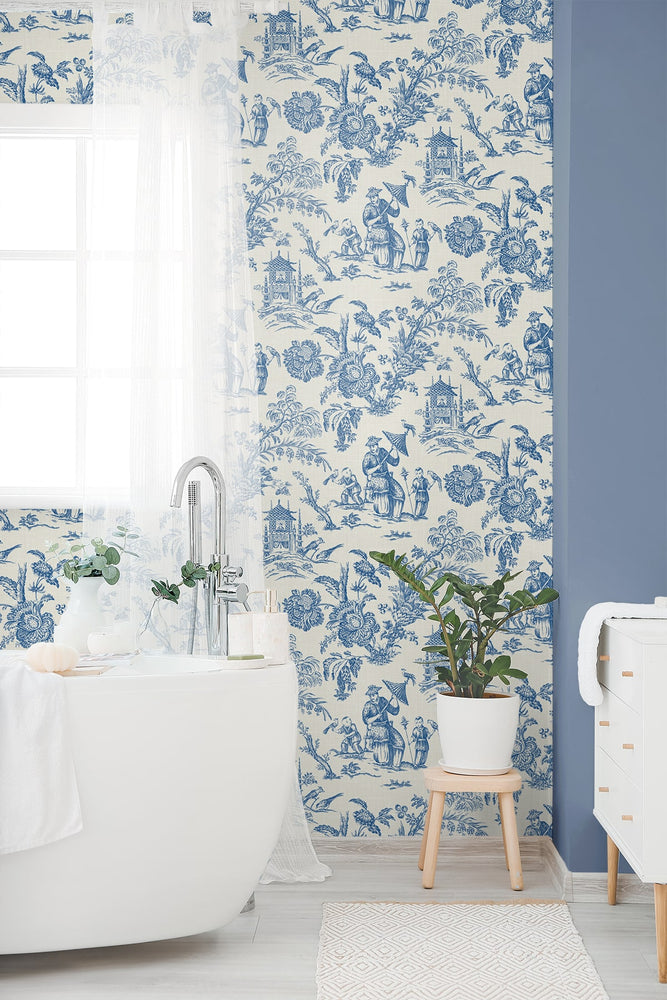 FC61812 chinoiserie wallpaper bathroom from the French Country collection by Seabrook Designs