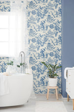 FC61812 chinoiserie wallpaper bathroom from the French Country collection by Seabrook Designs