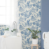 FC61812 chinoiserie wallpaper bathroom from the French Country collection by Seabrook Designs