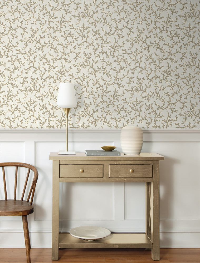FC62106 coral coastal wallpaper entryway from the French Country collection by Seabrook Designs