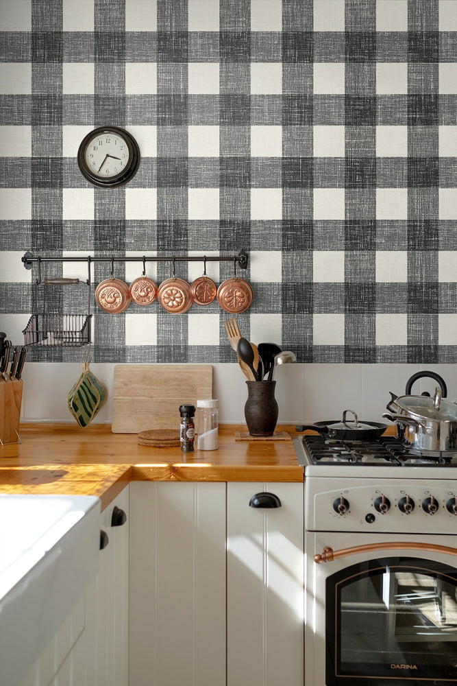 FC62300 gingham plaid wallpaper kitchen from the French Country collection by Seabrook Designs