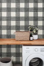 FC62300 gingham plaid wallpaper laundry room from the French Country collection by Seabrook Designs