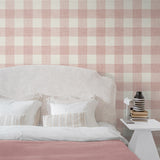 FC62301 gingham plaid wallpaper bedroom from the French Country collection by Seabrook Designs