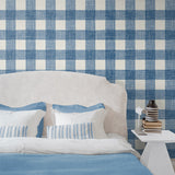 FC62302 gingham plaid wallpaper bedroom  from the French Country collection by Seabrook Designs