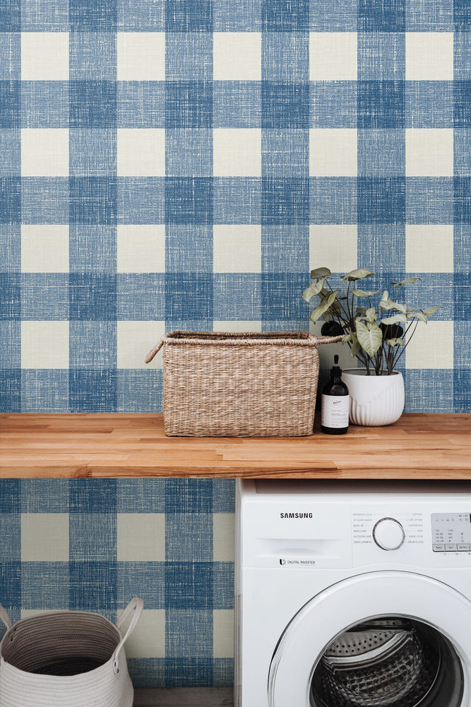 FC62302 gingham plaid wallpaper laundry room from the French Country collection by Seabrook Designs