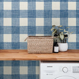 FC62302 gingham plaid wallpaper laundry room from the French Country collection by Seabrook Designs