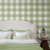 FC62304 gingham plaid wallpaper bedroom from the French Country collection by Seabrook Designs