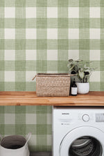 FC62304 gingham plaid wallpaper laundry room from the French Country collection by Seabrook Designs