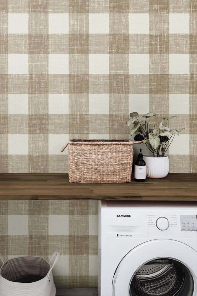 FC62306 gingham plaid wallpaper laundry room from the French Country collection by Seabrook Designs