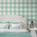 FC62314 gingham plaid wallpaper bedroom  from the French Country collection by Seabrook Designs
