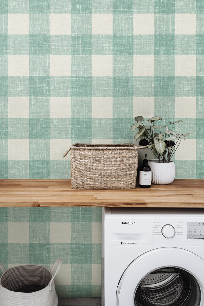FC62314 gingham plaid wallpaper laundry room  from the French Country collection by Seabrook Designs