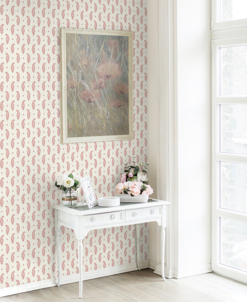 FC62411 paisley wallpaper entryway from the French Country collection by Seabrook Designs