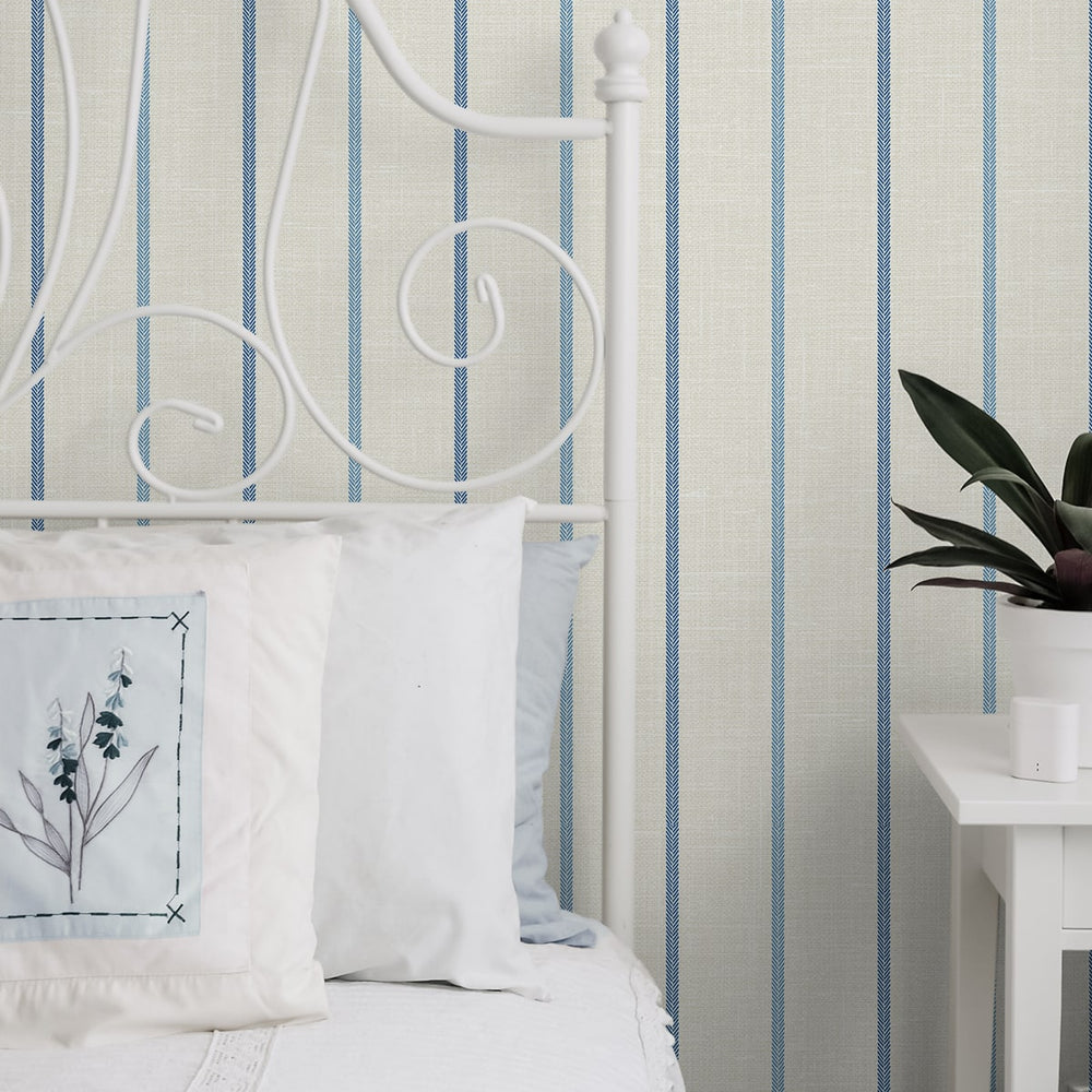 FC62502 striped wallpaper bedroom from the French Country collection by Seabrook Designs