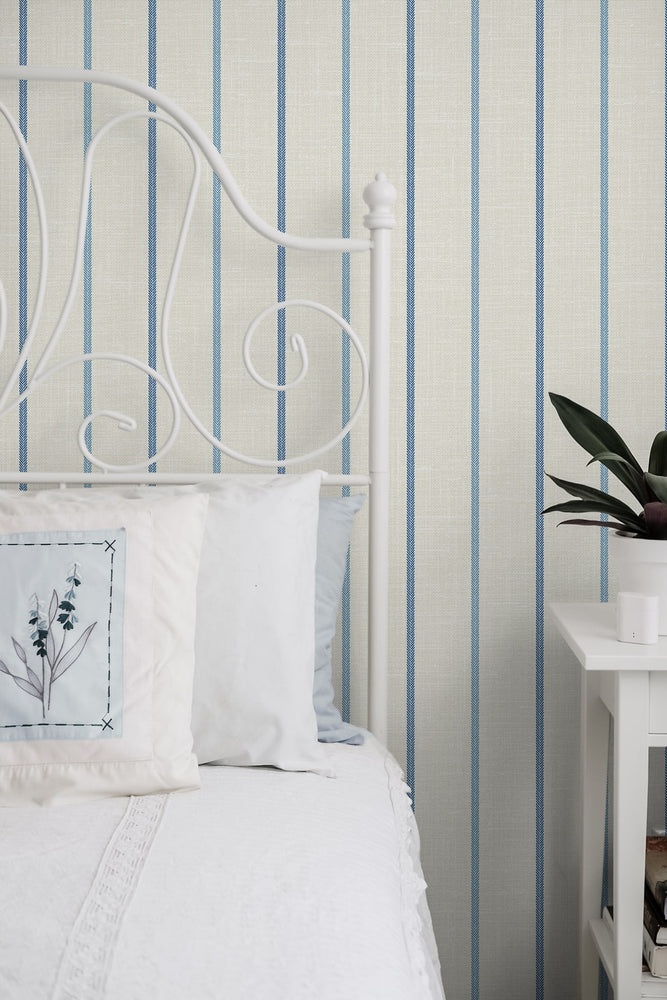 FC62502 striped wallpaper bedroom from the French Country collection by Seabrook Designs