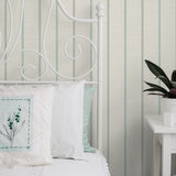 FC62508 striped wallpaper bedroom from the French Country collection by Seabrook Designs