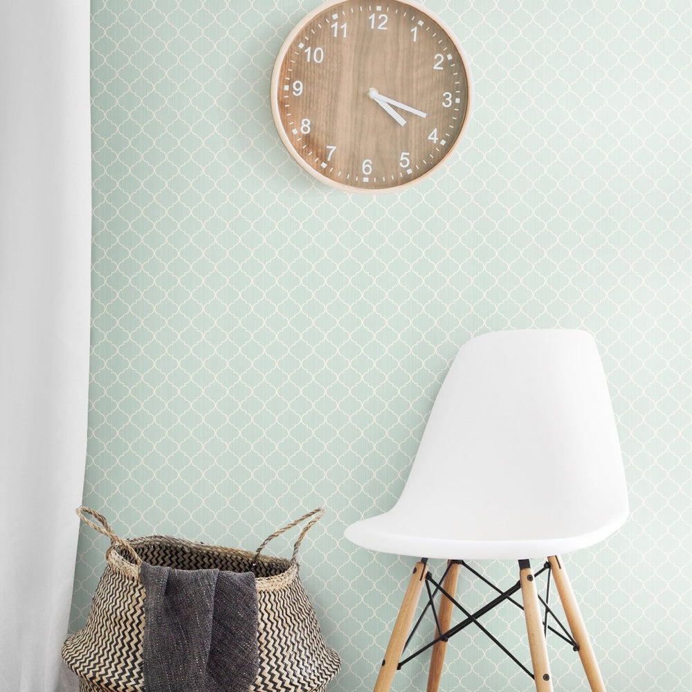 SD40019LF ogee geometric wallpaper laundry room from Say Decor