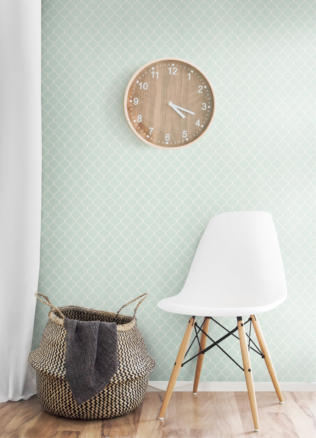 SD40019LF ogee geometric wallpaper laundry room from Say Decor
