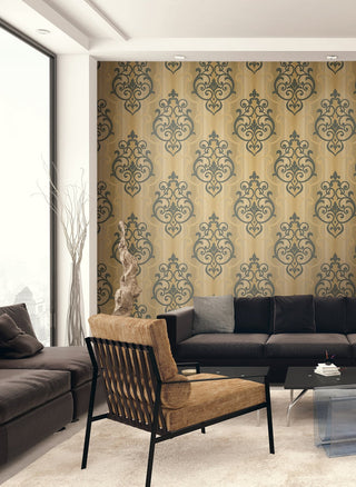 Damask wallpaper living room GT21800 from the Geo collection by Seabrook Designs
