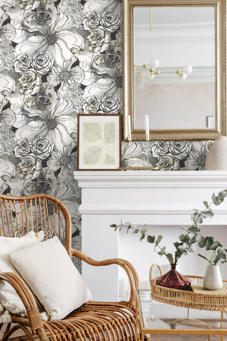 Abstract floral peel and stick wallpaper living room HG10100 from Harry & Grace