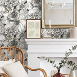 Abstract floral peel and stick wallpaper living room HG10100 from Harry & Grace