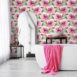 Floral peel and stick wallpaper bathroom HG10301 from Harry & Grace