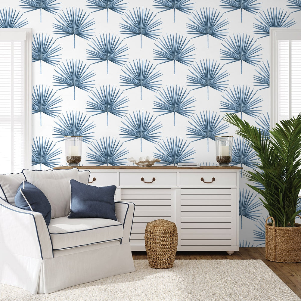 HG10402 palm leaf peel and stick wallpaper living room from Harry & Grace