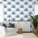 HG10402 palm leaf peel and stick wallpaper living room from Harry & Grace