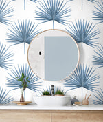 HG10402 palm leaf peel and stick wallpaper bathroom from Harry & Grace