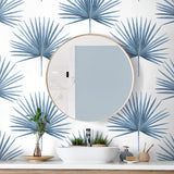 HG10402 palm leaf peel and stick wallpaper bathroom from Harry & Grace