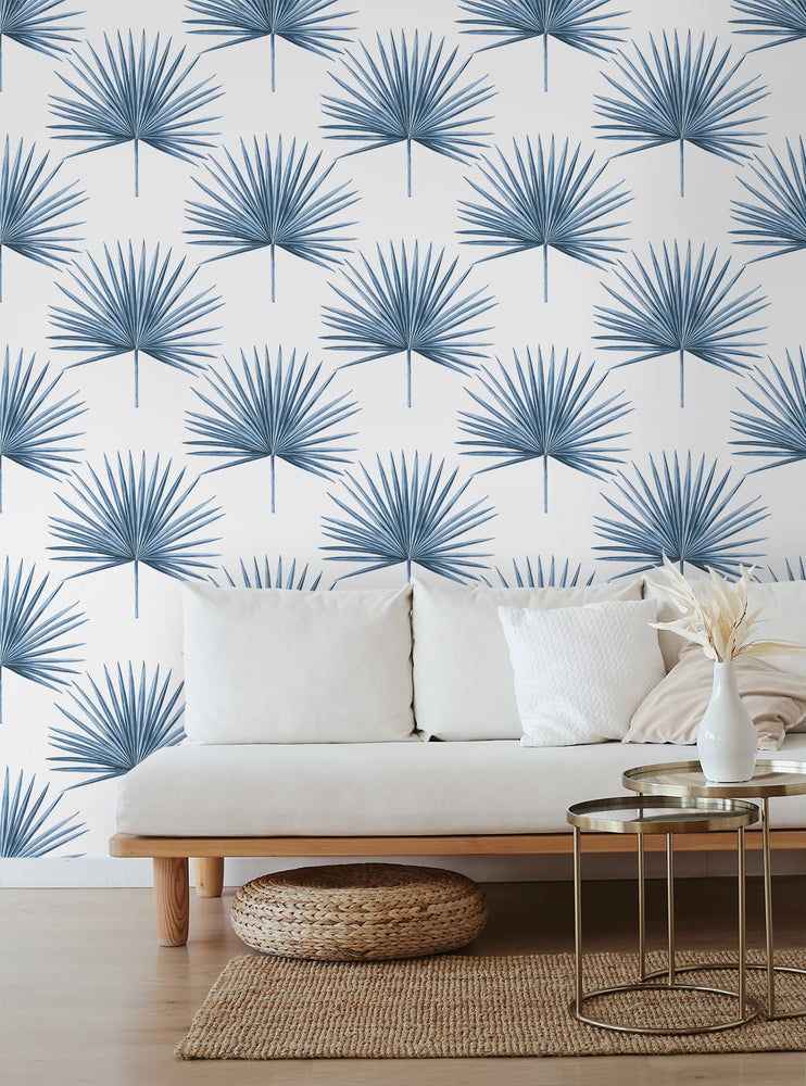 HG10402 palm leaf peel and stick wallpaper living room from Harry & Grace