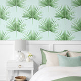 HG10404 palm leaf peel and stick wallpaper bedroom from Harry & Grace