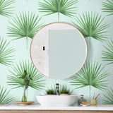HG10404 palm leaf peel and stick wallpaper bathroom from Harry & Grace