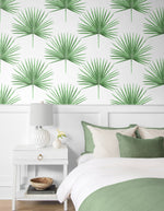 HG10414 palm leaf peel and stick wallpaper bedroom from Harry & Grace